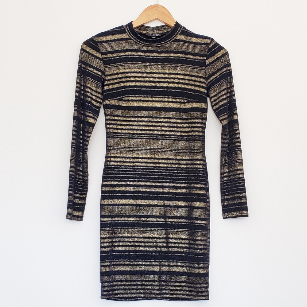 Topshop bodycon black and gold long sleeve dress - Picture 2 of 6
